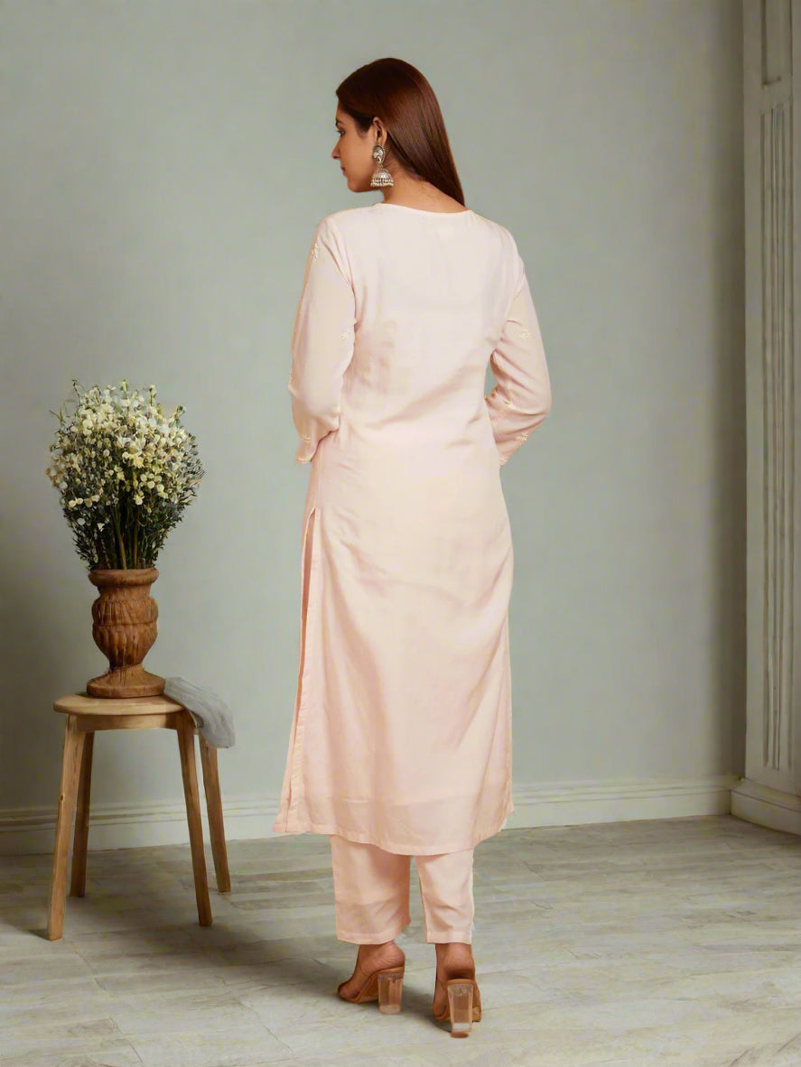 Blush Pink Embroidered Kurta Set with Dupatta