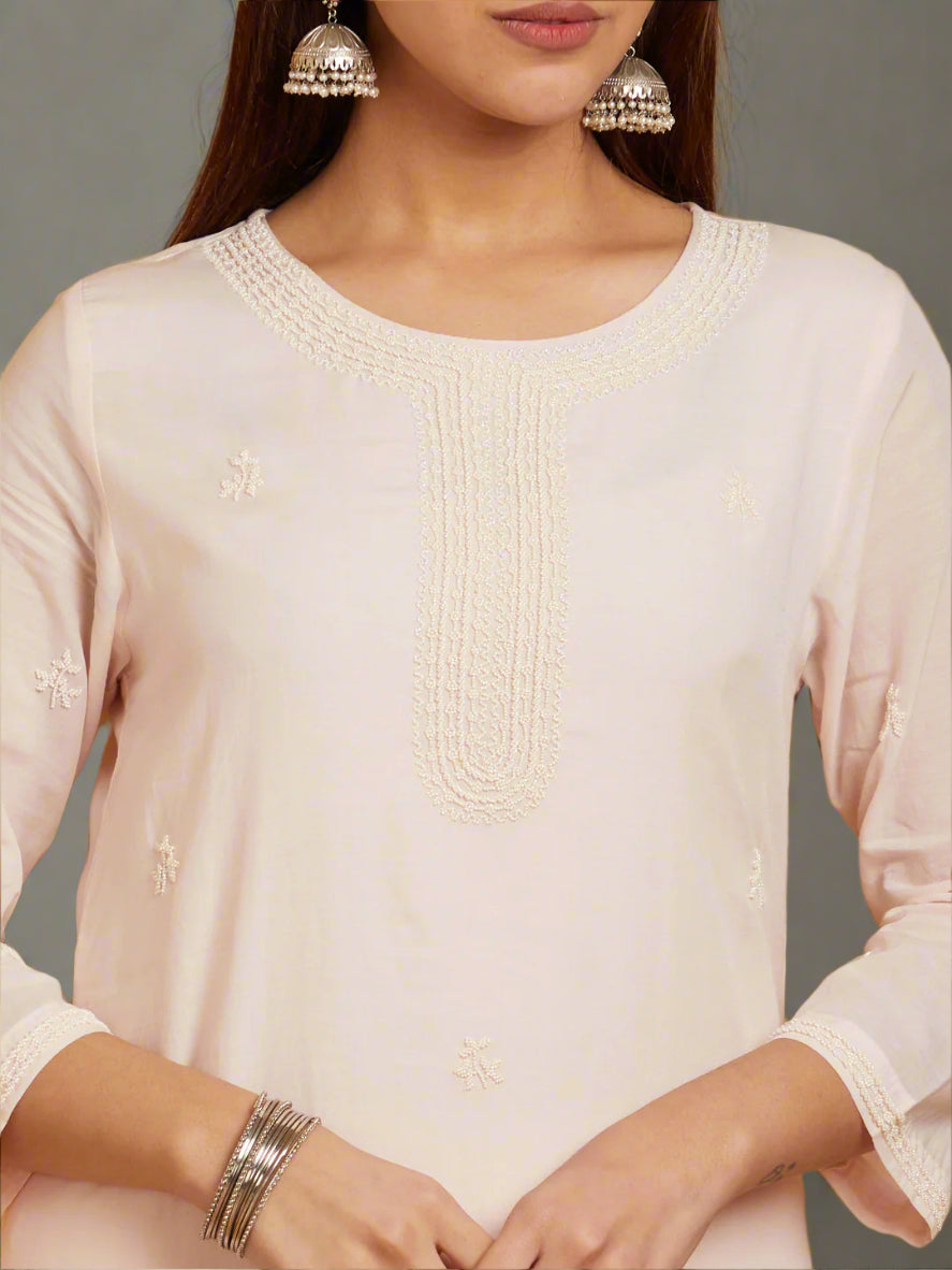 Blush Pink Embroidered Kurta Set with Dupatta
