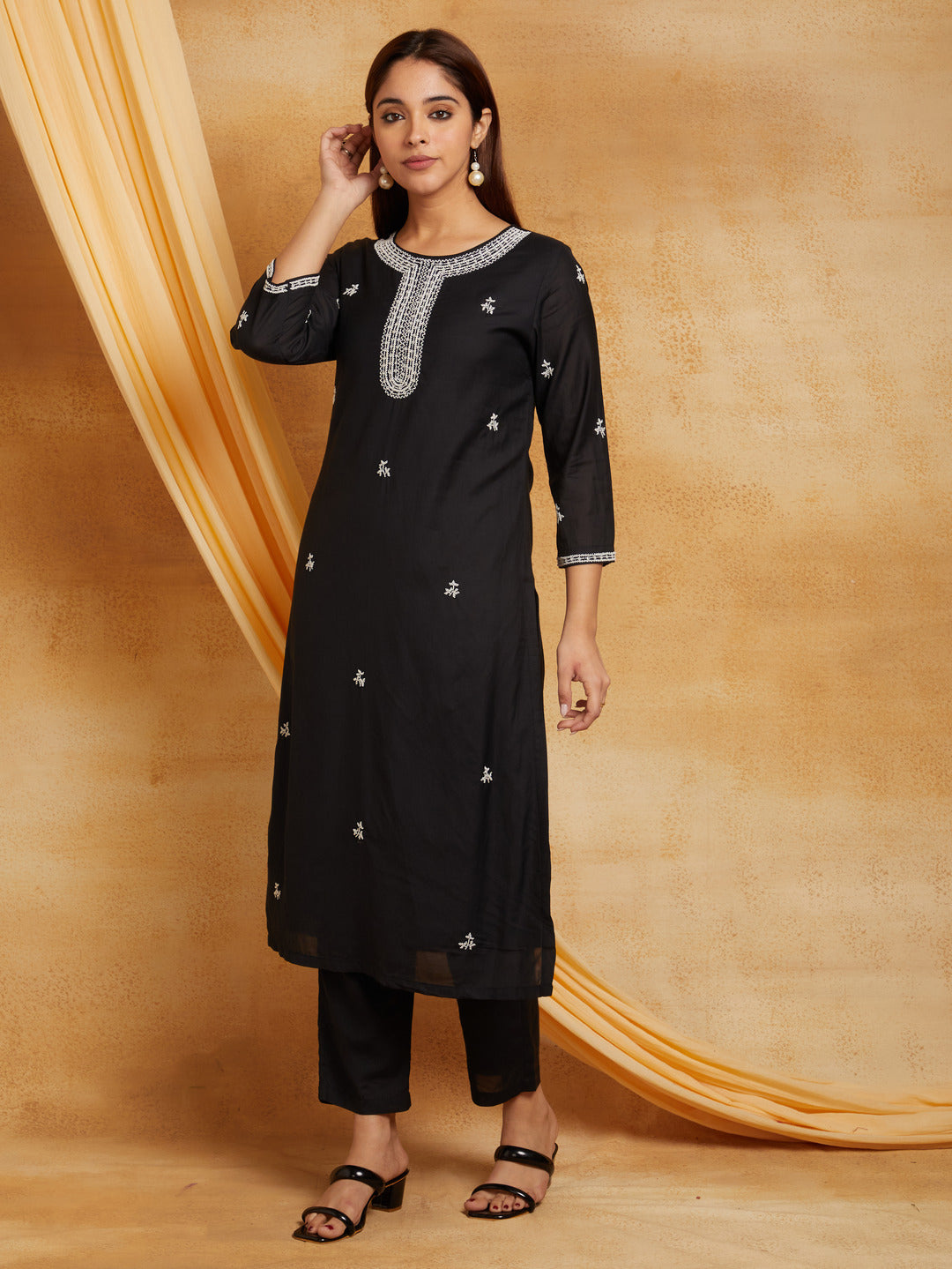Black Embroidered Kurta Set