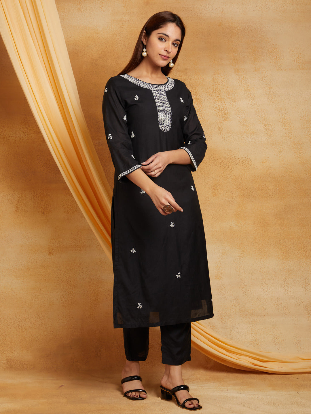 Black Embroidered Kurta Set