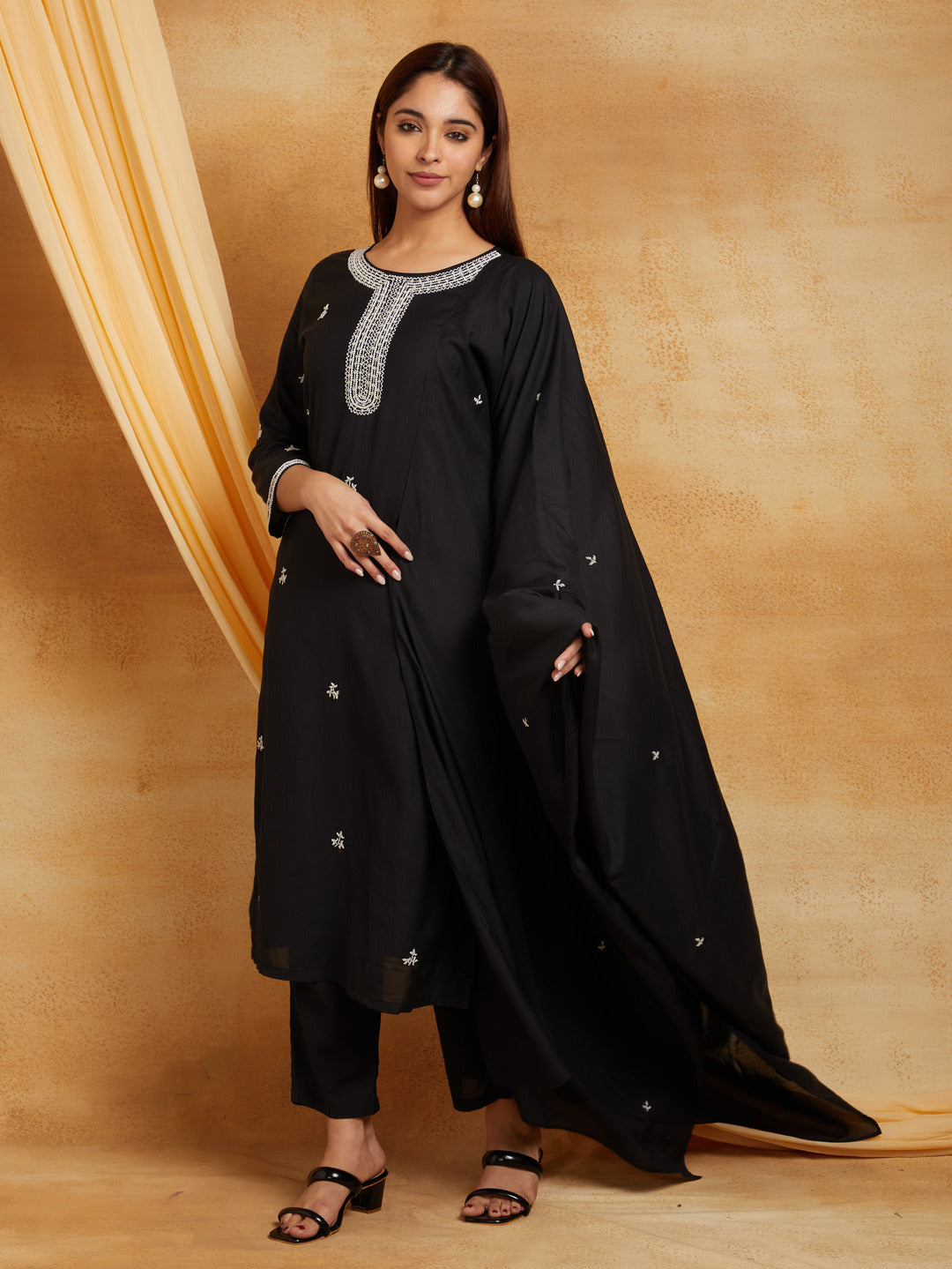 Black Embroidered Kurta Set