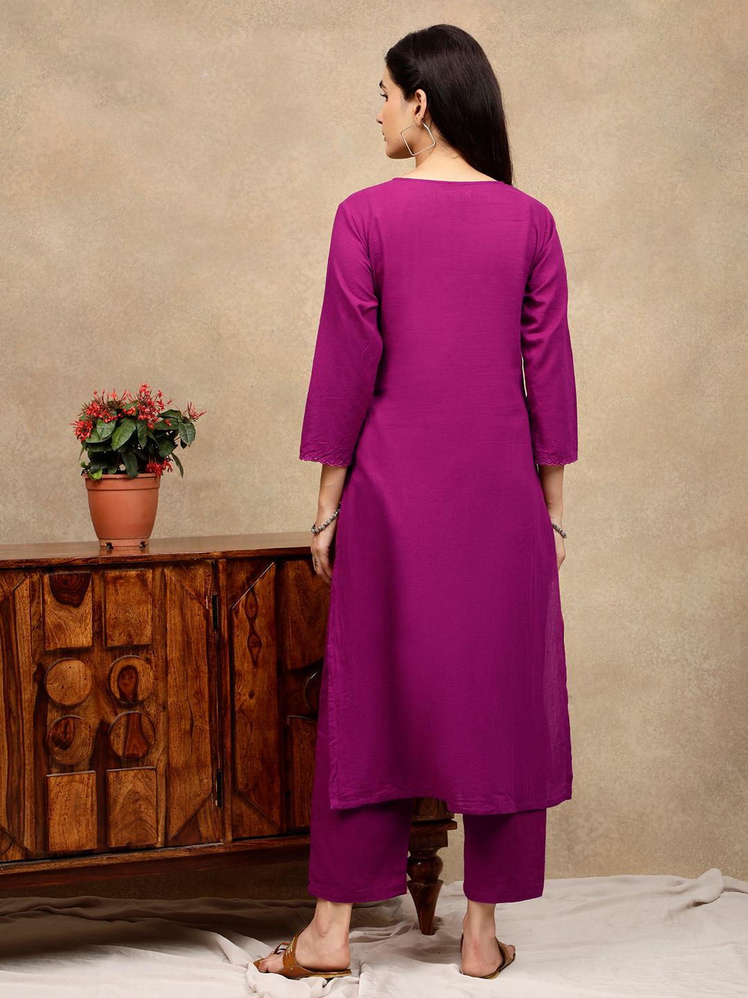 BURGUNDY CUTWORK EMBROIDERED COTTON KURTA