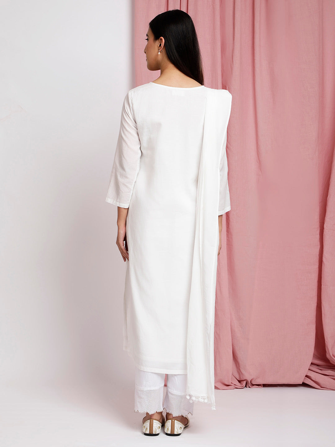WHITE COTTON SILK PLEATED KURTA WITH PANTS