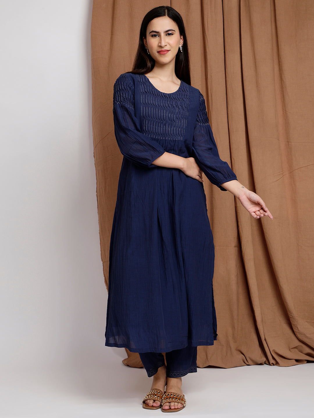 NAVY BLUE COTTON SILK PANTS
