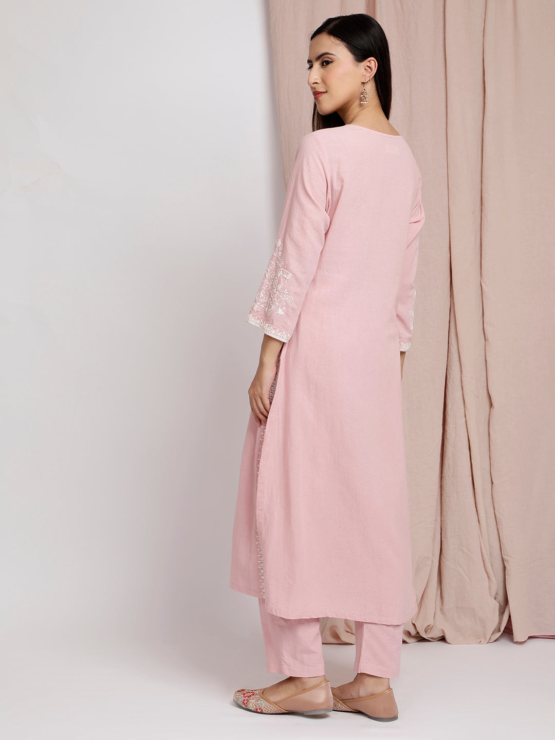 MAUVE EMBROIDERED COTTON KURTA WITH PANTS
