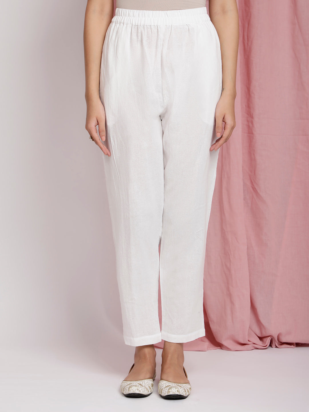 BLUE COTTON APPLIQUE EMBROIDERED PANTS