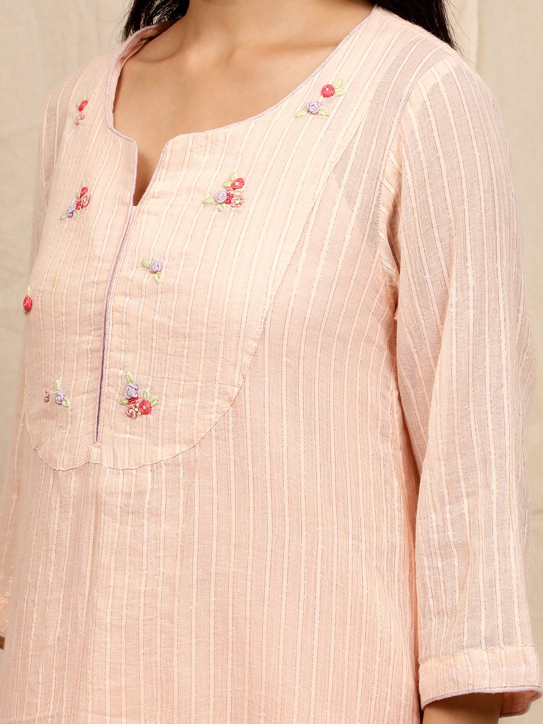 PEACH HAND EMBROIDERED LUREX KURTA WITH PANTS