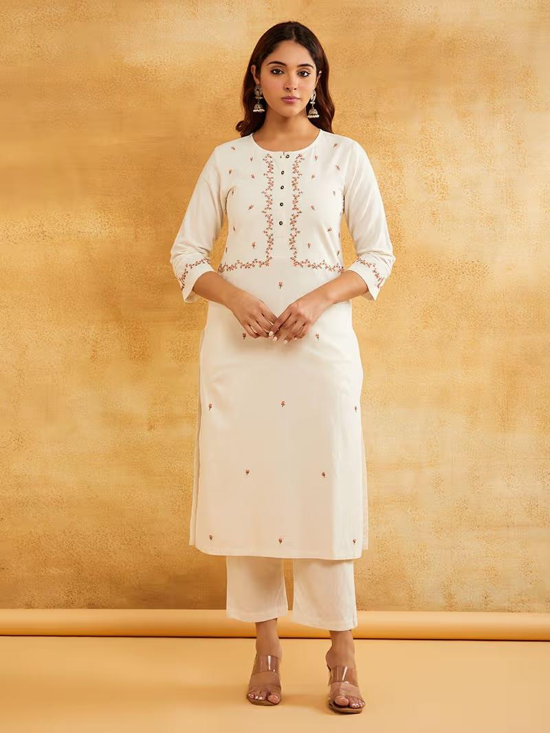 White Hand Embroidered Kurta