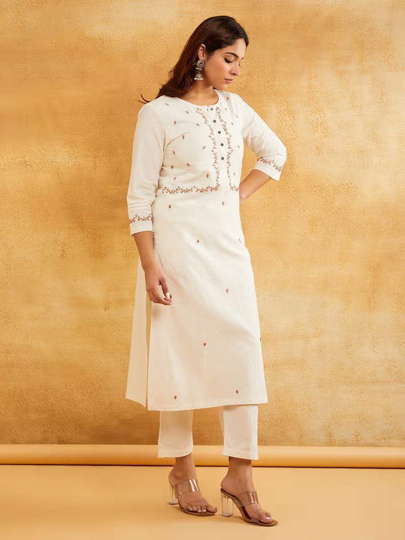 White Hand Embroidered Kurta