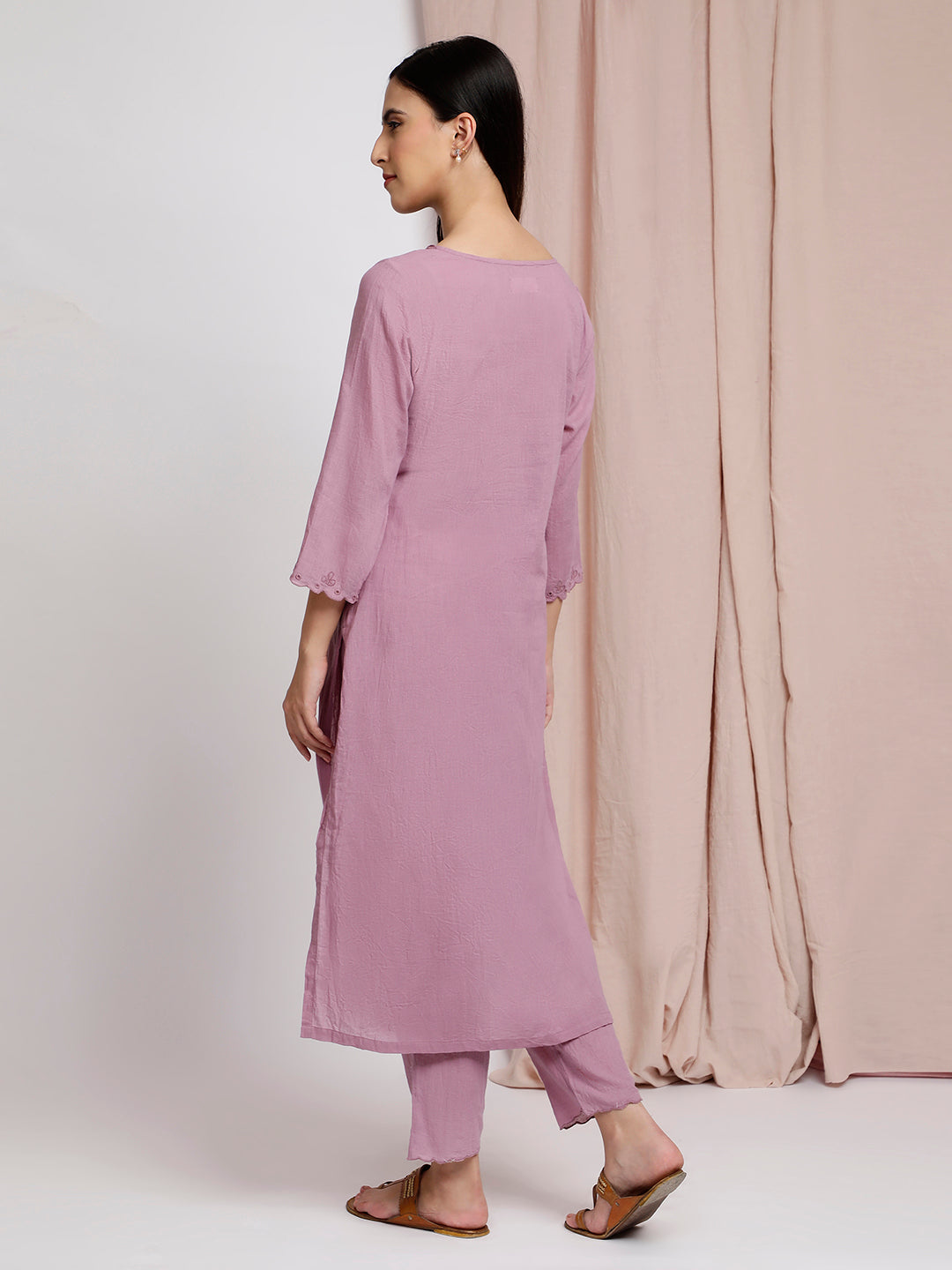 PURPLE SCALLOP EMBROIDERED KURTA WITH PANTS