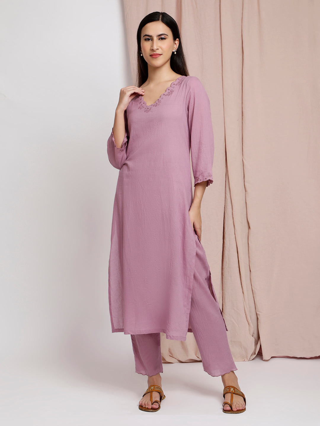PURPLE SCALLOP EMBROIDERED KURTA