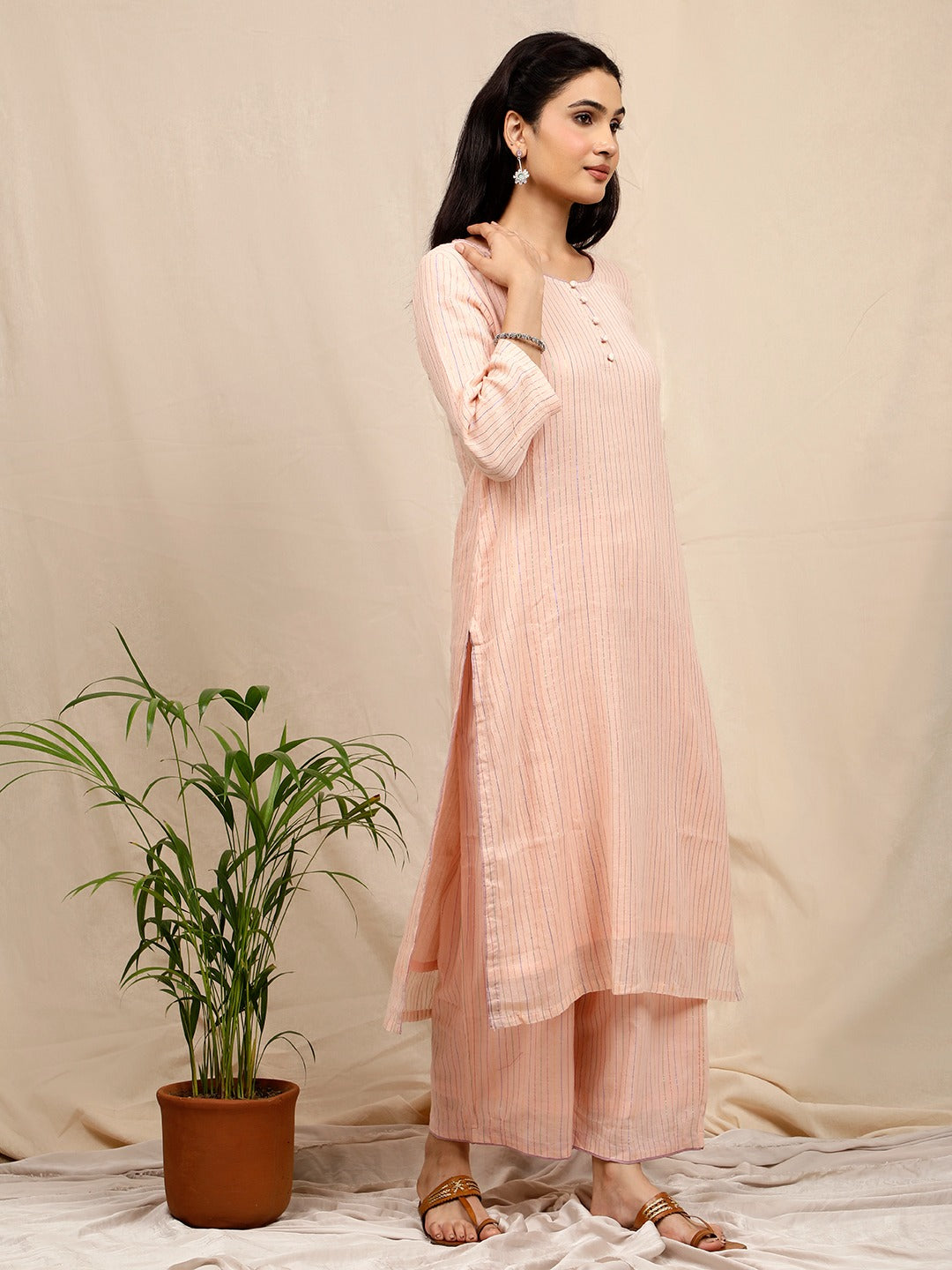 PINK COTTON LUREX KURTA WITH PANTS