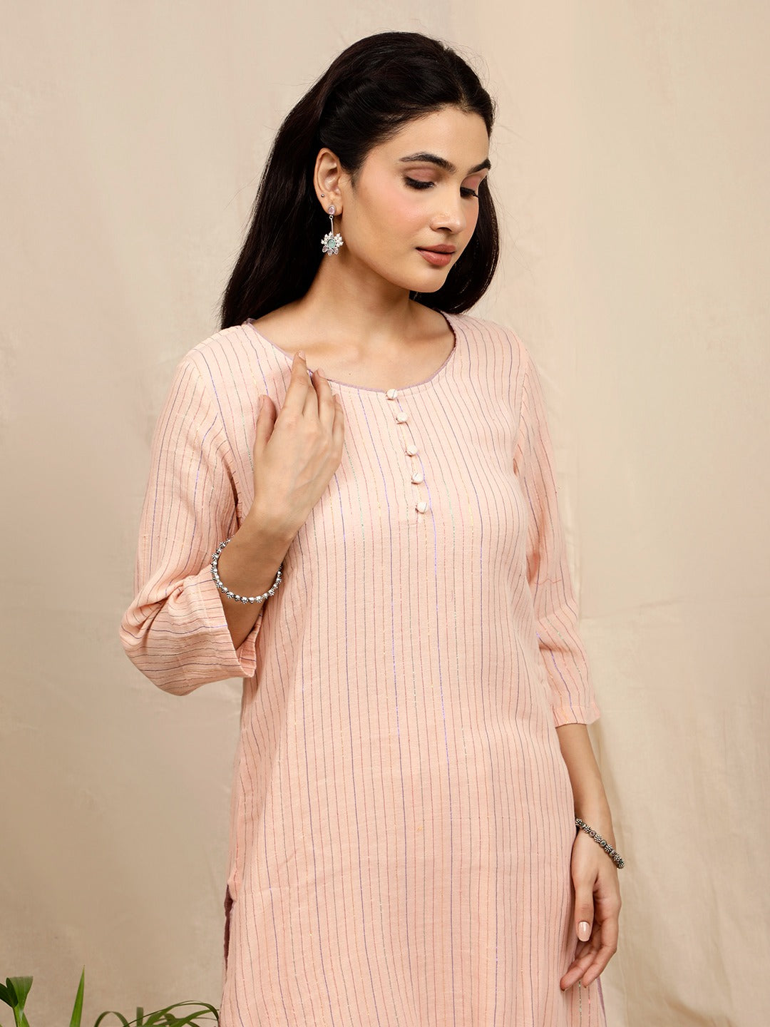 PINK COTTON LUREX KURTA WITH PANTS