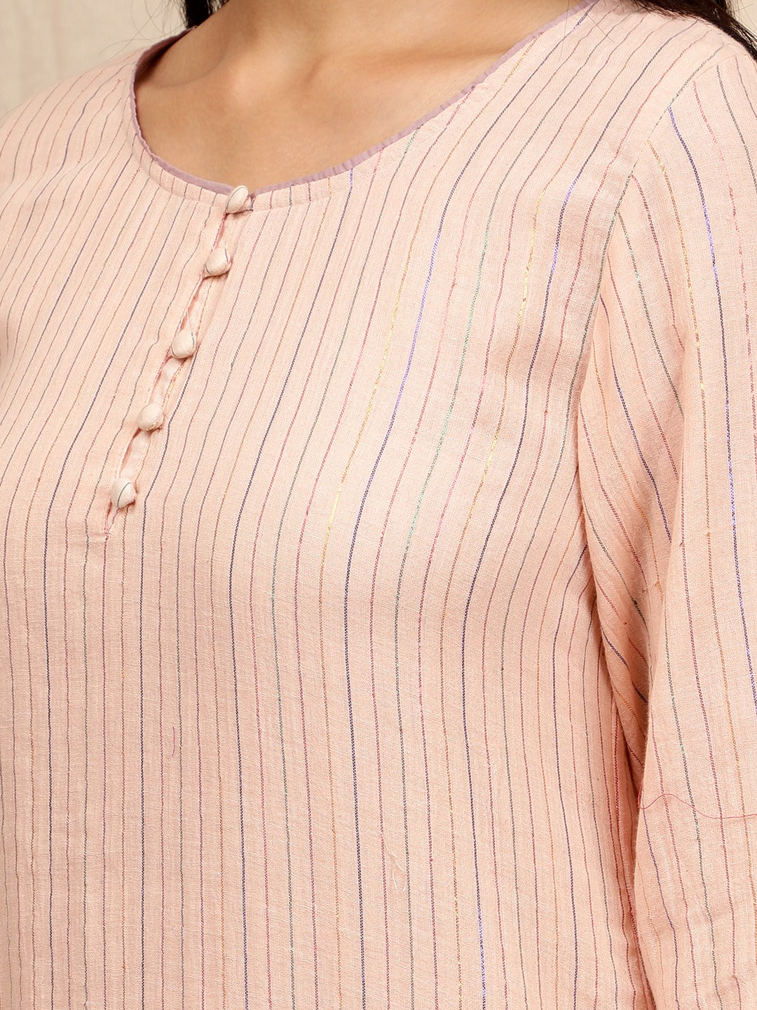 PINK COTTON LUREX KURTA WITH PANTS
