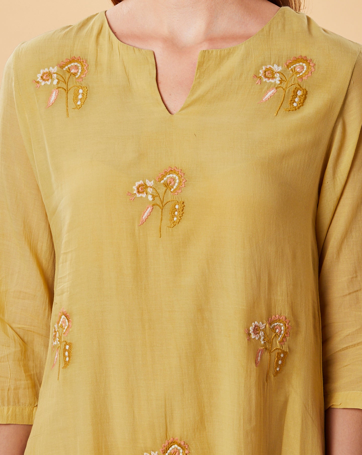 MUSTARD YELLOW EMBROIDERED COTTON SILK KURTA WITH PANTS