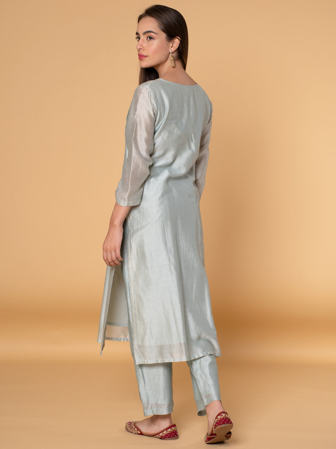 PASTEL GREEN EMBROIDERED CHANDERI KURTA