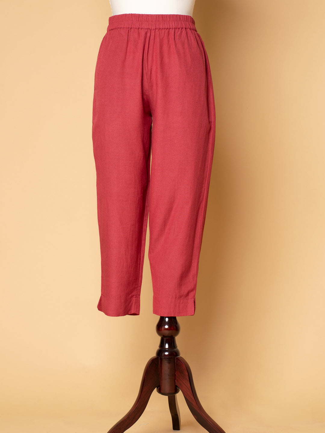 RUST COTTON LINEN PLEATED KURTA WITH PANTS