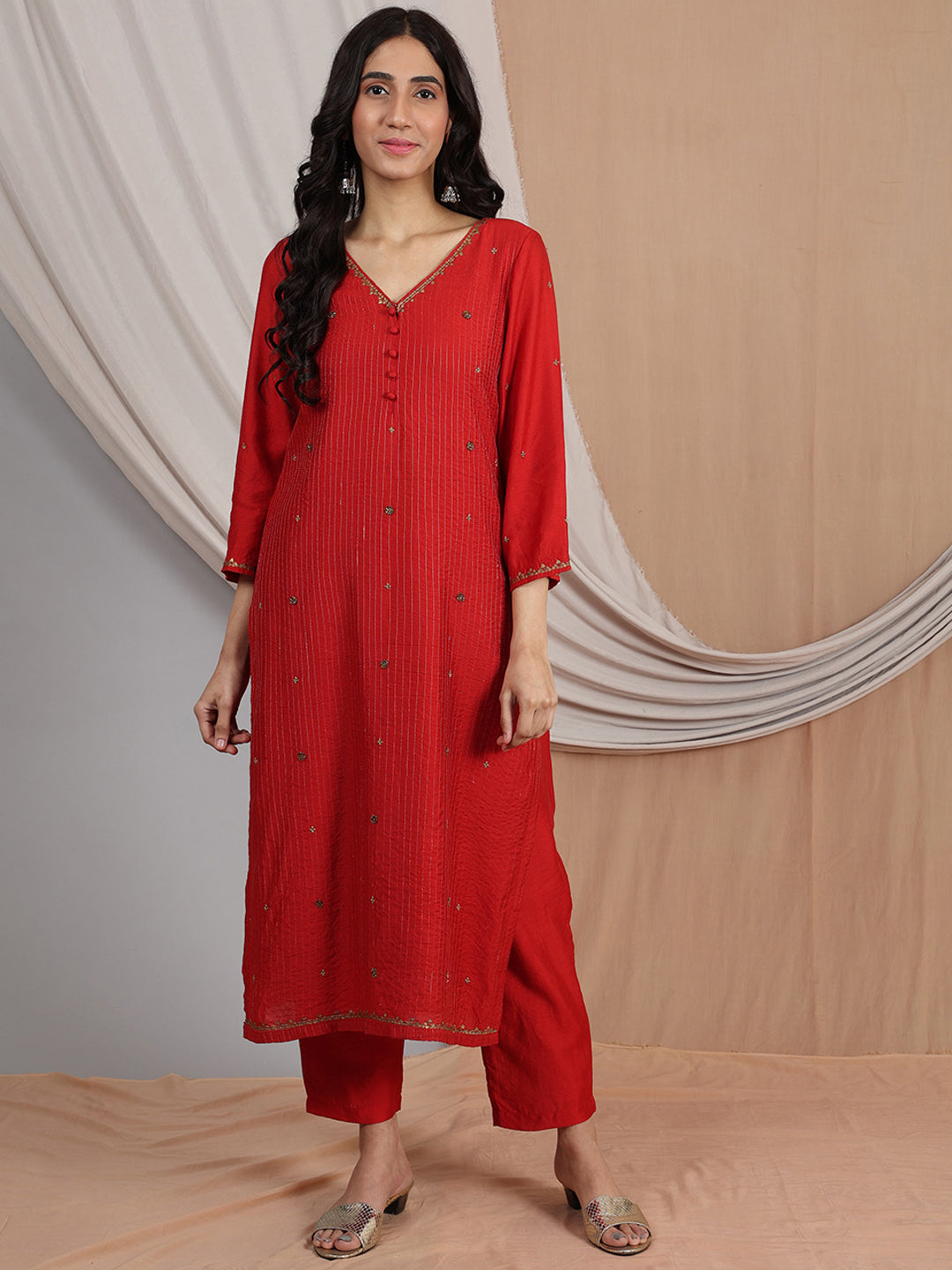RED CHANDERI PANTS