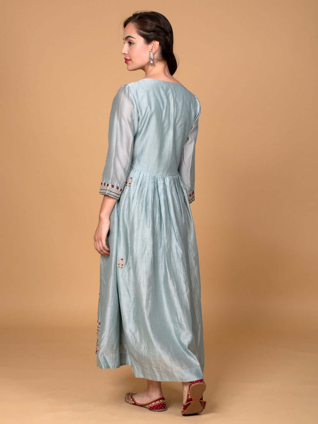 MINT GREEN EMBROIDERED CHANDERI KURTA