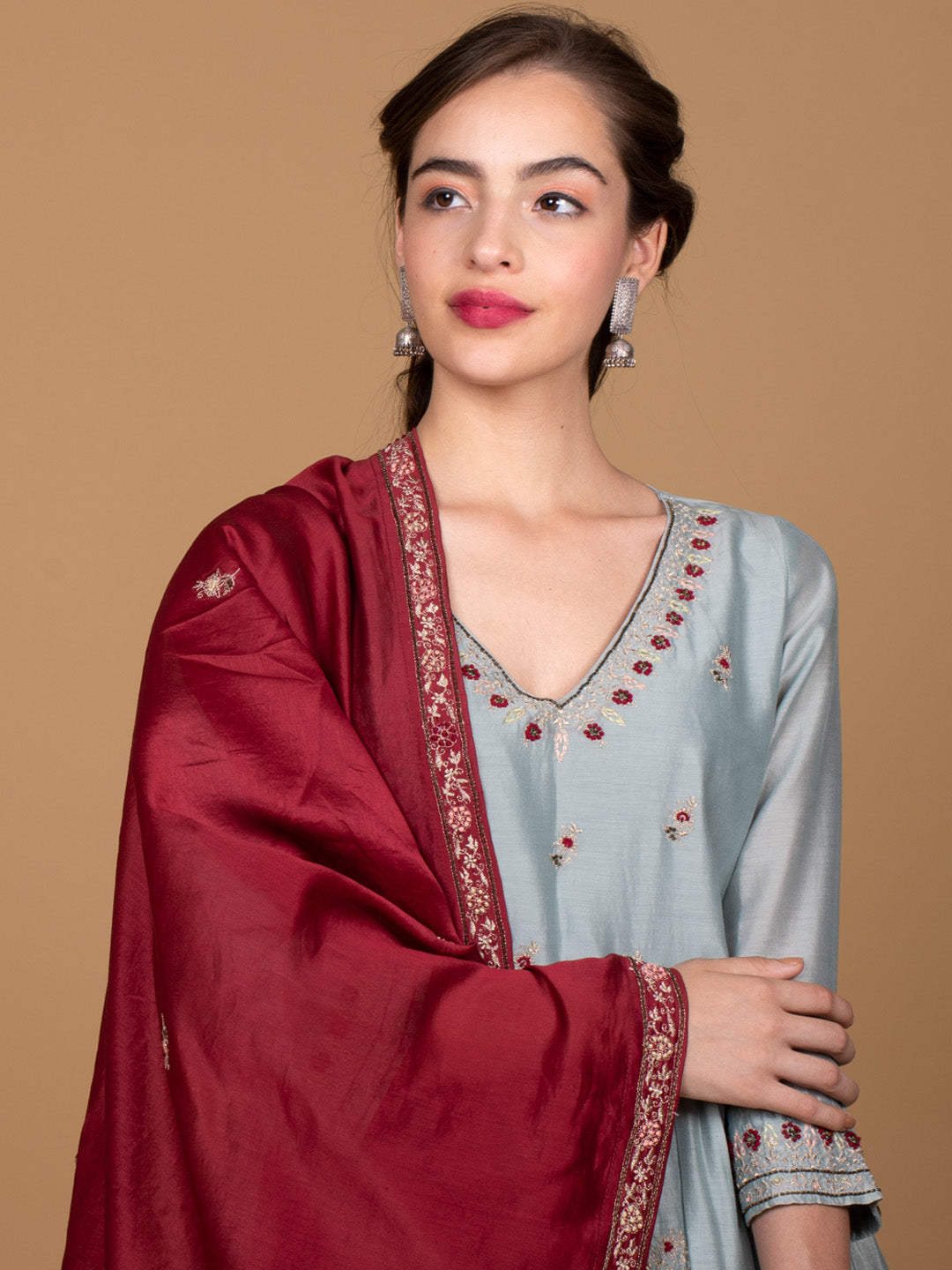 MINT GREEN EMBROIDERED CHANDERI KURTA