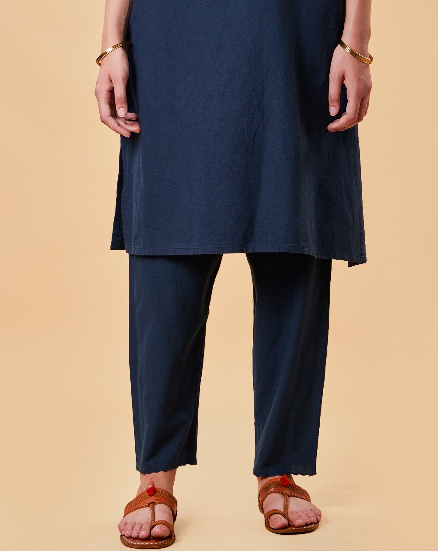 NAVY BLUE CUTWORK EMBROIDERED COTTON LINEN KURTA