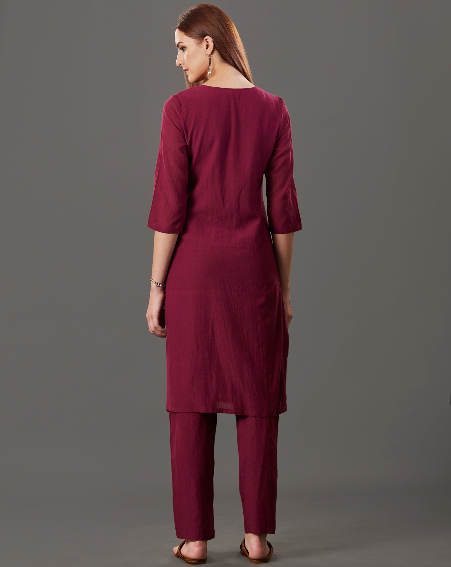 MAROON EMBROIDERED COTTON SILK KURTA