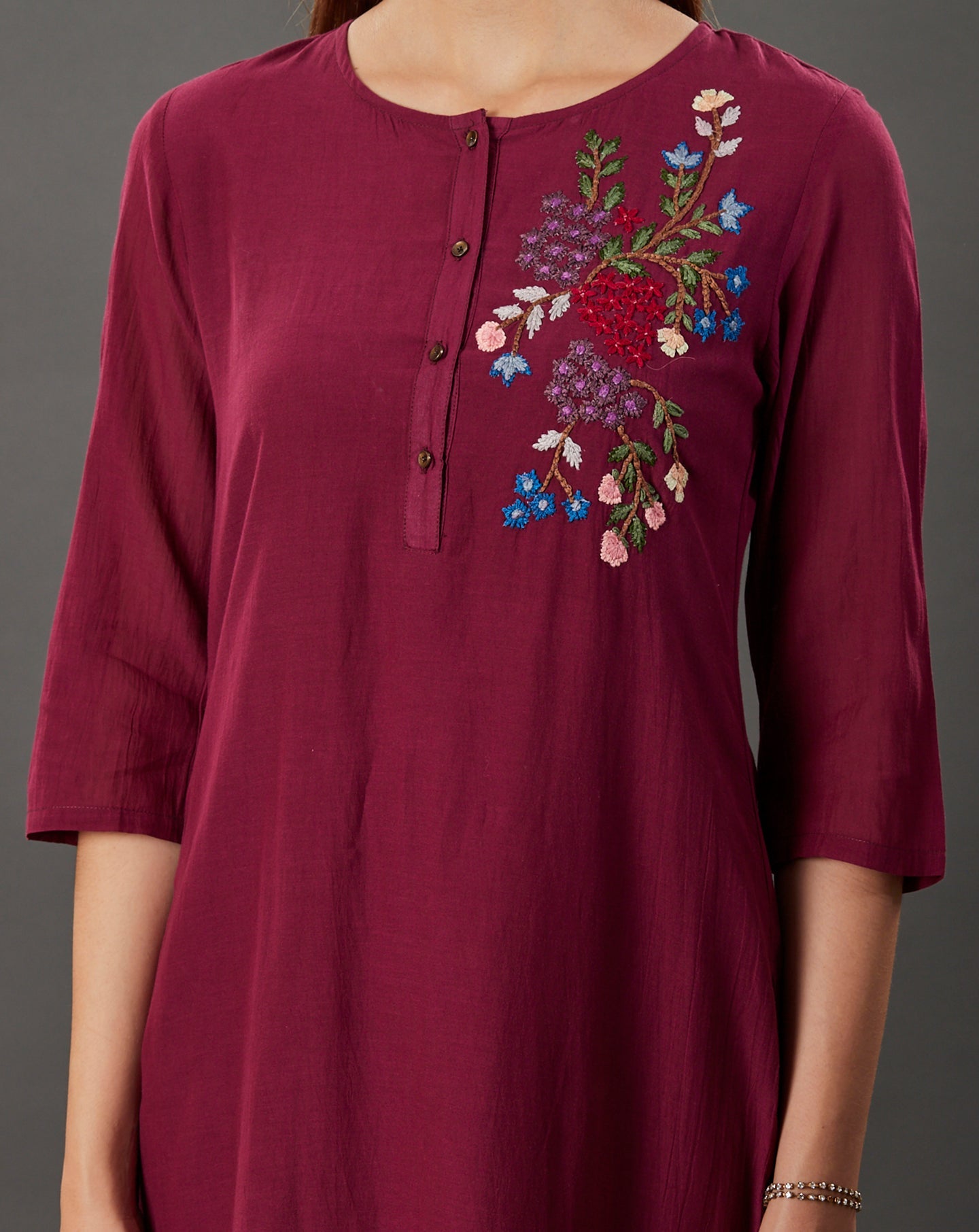 MAROON EMBROIDERED COTTON SILK KURTA
