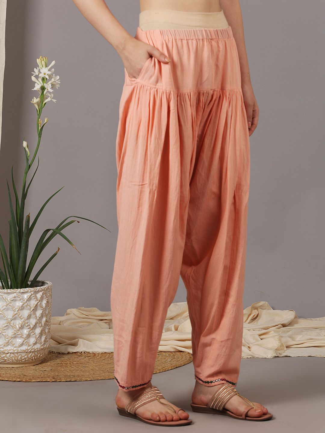 PEACH FRONT MULTI COLORED EMBROIDERED KURTI WITH SALWAR