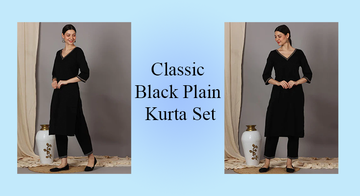 Elevate Your Wardrobe with the Classic Black Plain Kurta Set