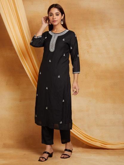 Black Embroidered Kurta Set
