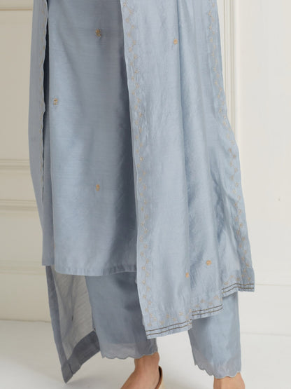 POWDER BLUE EMBROIDERED CHANDERI DUPATTA