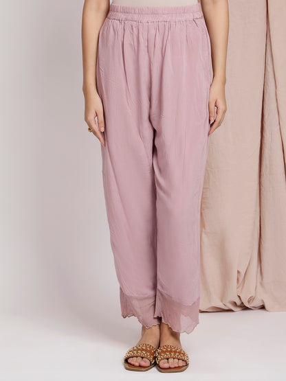 MAUVE COTTON SILK PLEATED KURTA WITH PANTS