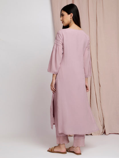 MAUVE COTTON SILK PLEATED KURTA WITH PANTS