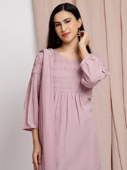 MAUVE COTTON SILK PLEATED KURTA WITH PANTS