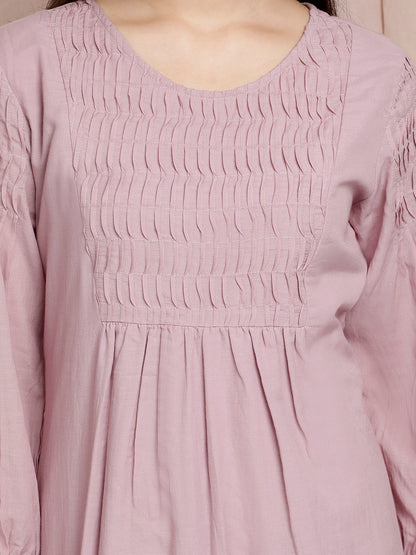 MAUVE COTTON SILK PLEATED KURTA WITH PANTS