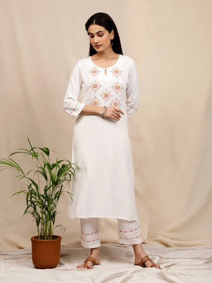 IVORY EMBROIDERED LINEN VISCOSE KURTA