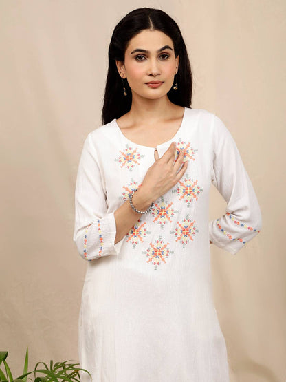 IVORY EMBROIDERED LINEN VISCOSE KURTA