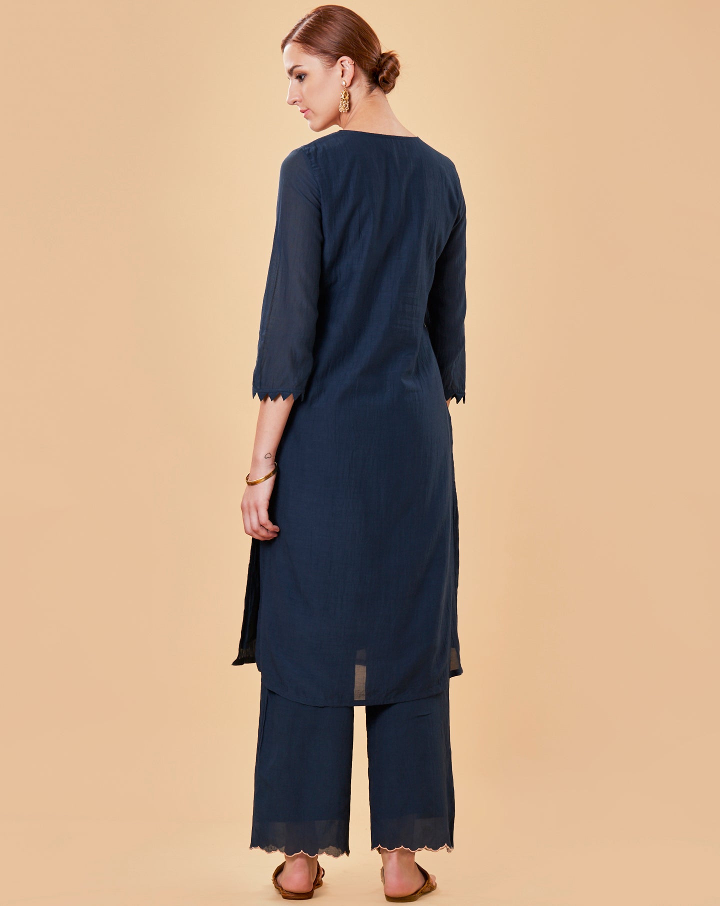 NAVY BLUE EMBROIDERED COTTON SILK KURTA WITH PANTS