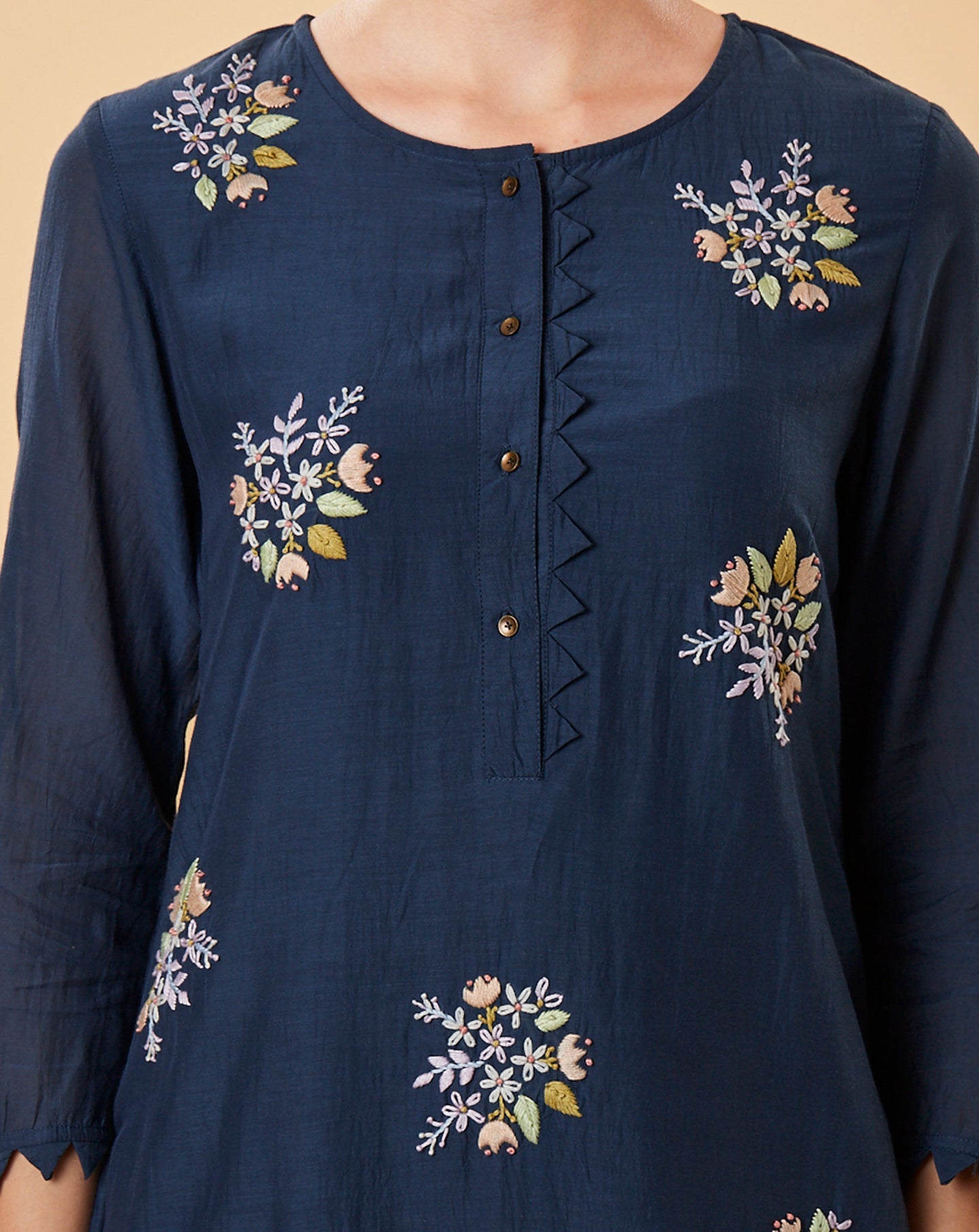 NAVY BLUE EMBROIDERED COTTON SILK KURTA WITH PANTS
