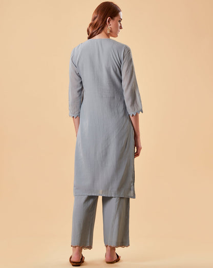 POWDER BLUE EMBROIDERED COTTON SILK KURTA WITH PANTS