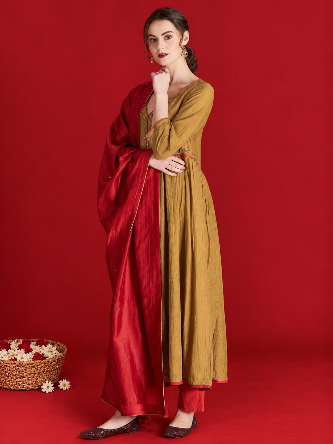 mustard-yellow-embellished-cotton-silk-anarkali-kurta-with-cambric-cotton-pants-dupatta
