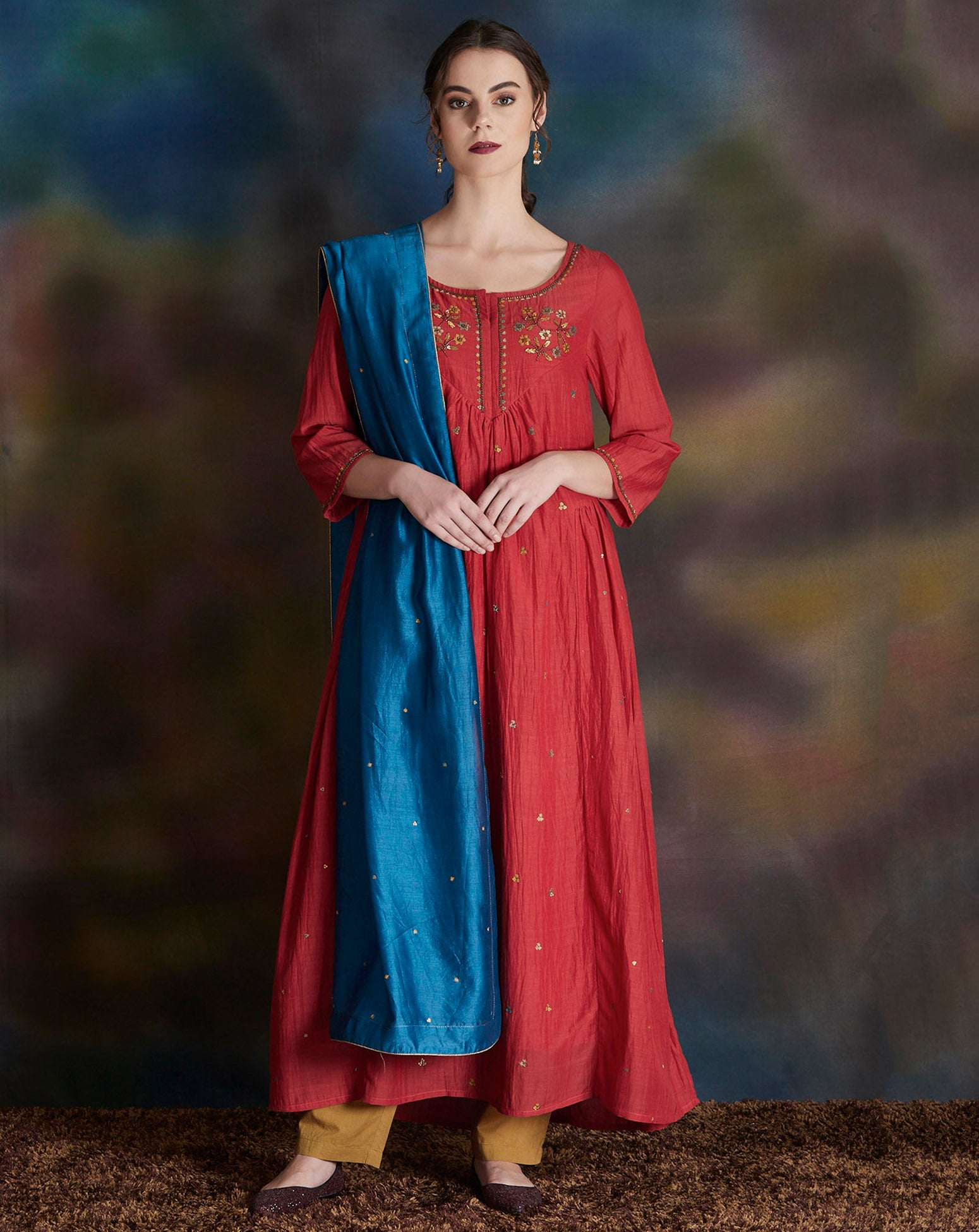 BLUE EMBELLISHED CHANDERI  DUPATTA