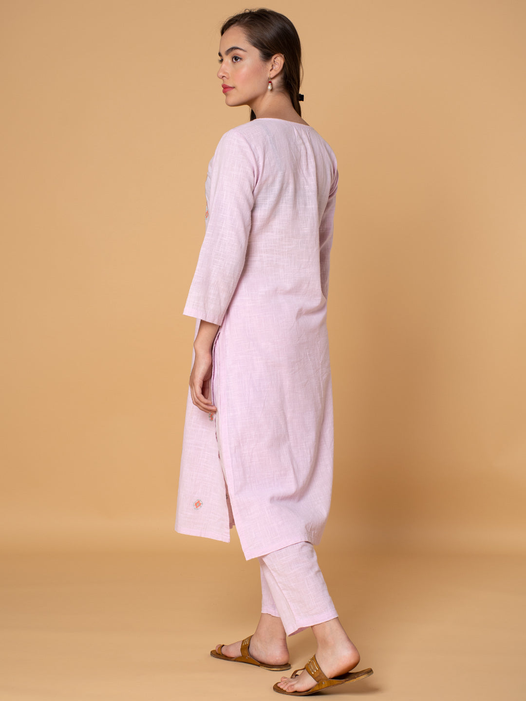 PINK COTTON DOBBY PLEATED KURTA WITH PANTS