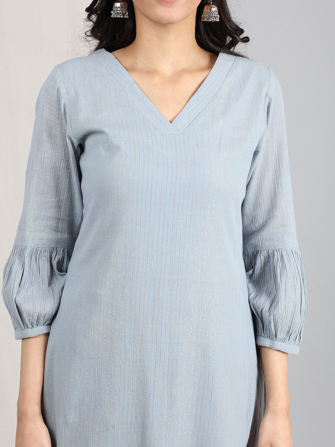 SKY BLUE STRIPED COTTON KURTA