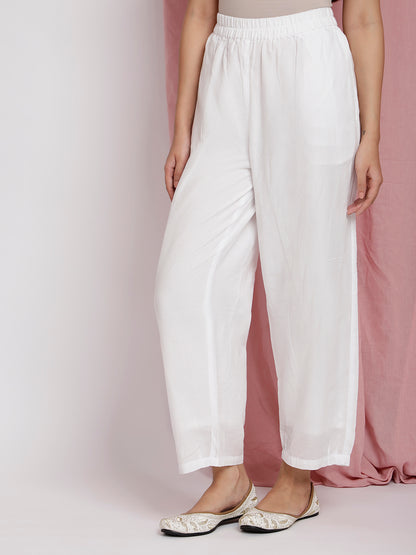 IVORY  COTTON SILK PANTS