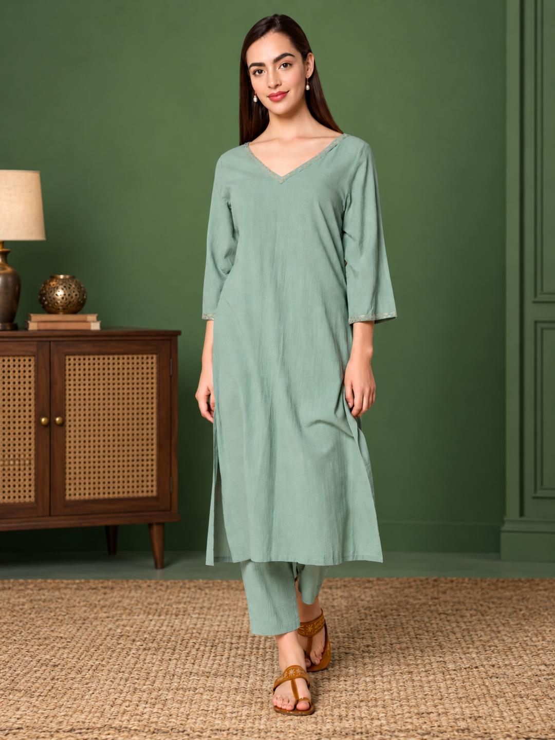 dharya-mint-green-embroidered-cotton-kurta-with-pants