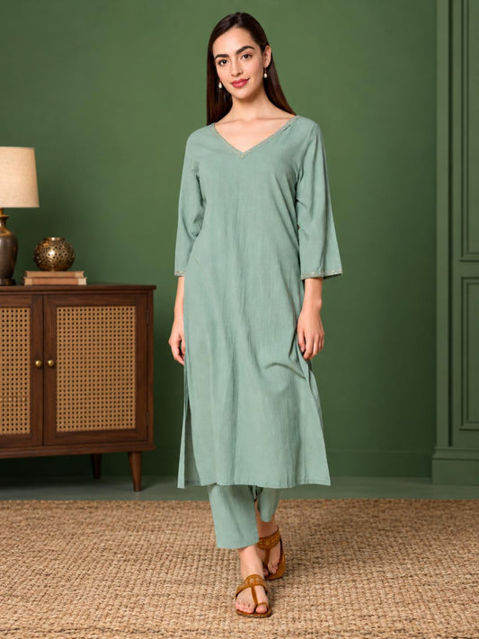 dharya-mint-green-embroidered-cotton-kurta-with-pants