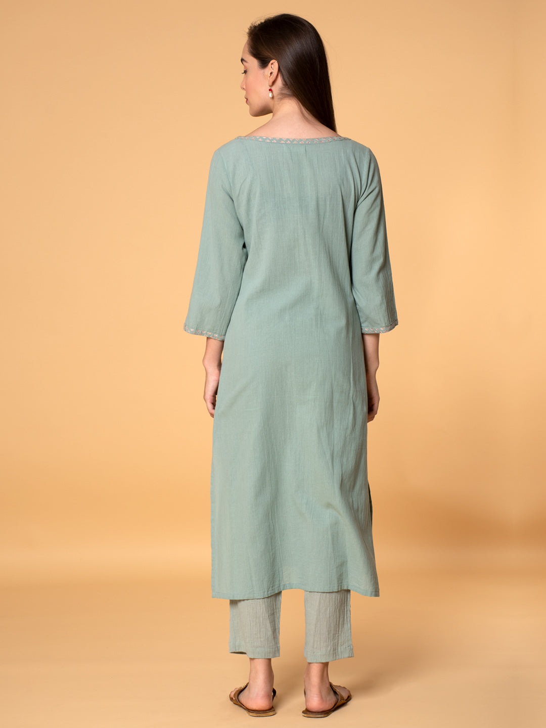 MINT GREEN EMBROIDERED COTTON KURTA WITH PANTS