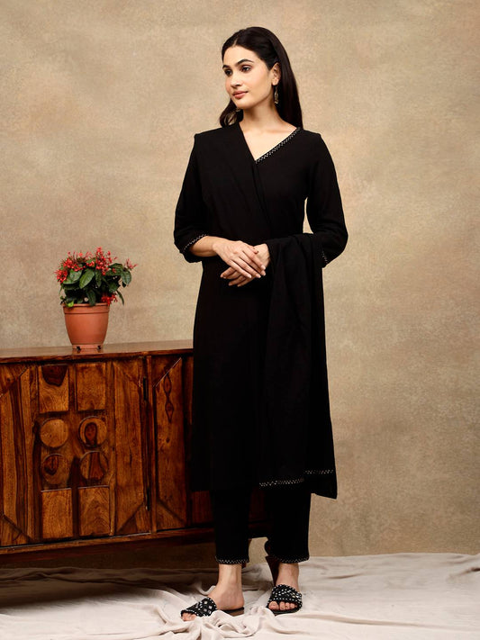 BLACK ZARI EMBROIDERED COTTON KURTA WITH PANTS