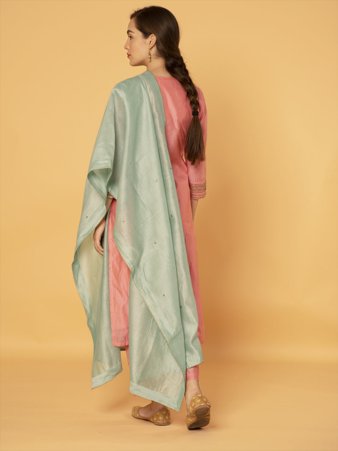 PASTEL PINK EMBROIDERED CHANDERI KURTA